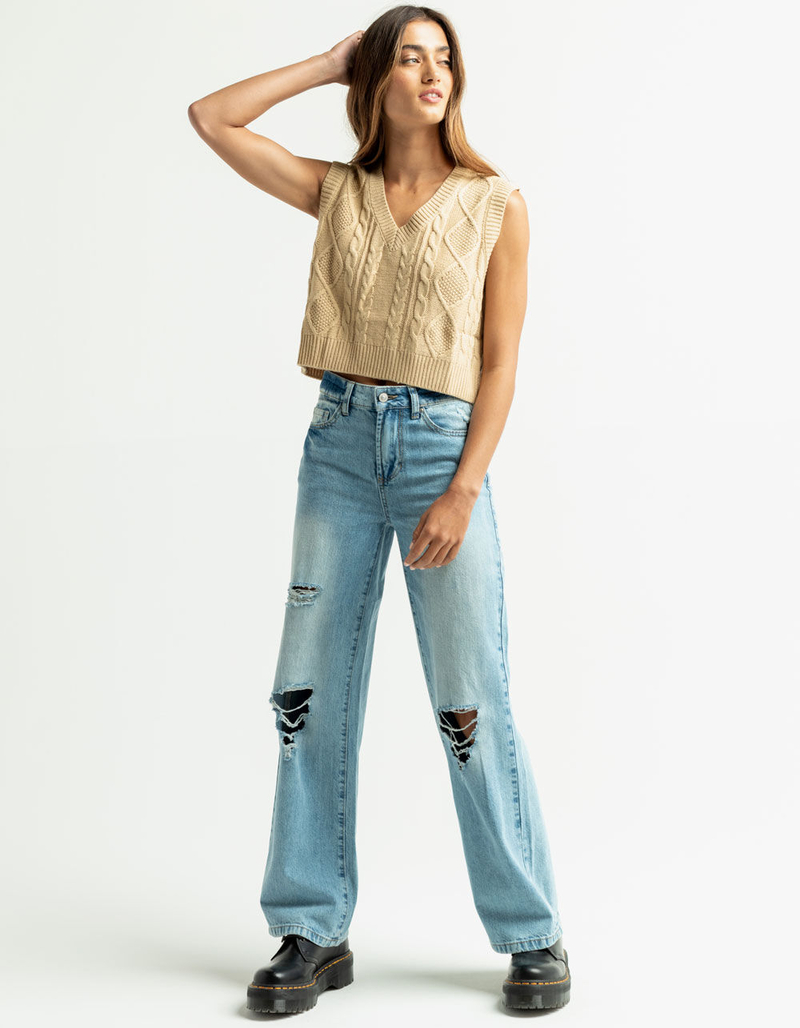 RSQ Slide Slit Womens Tan Cable Vest image number 3