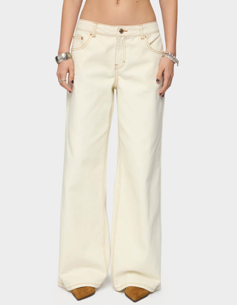 EDIKTED Contrast Stitch Low Rise Wide Leg Jeans image number 0