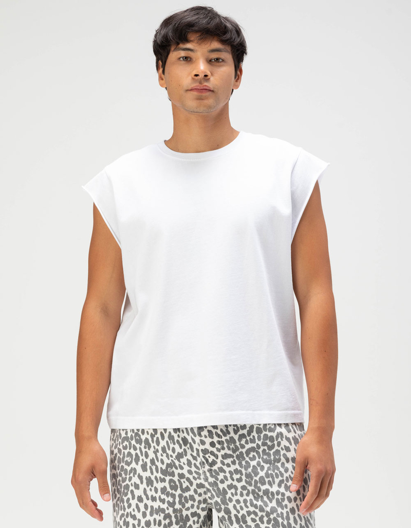 RSQ Mens Washed Crop Muscle Tee - WHITE