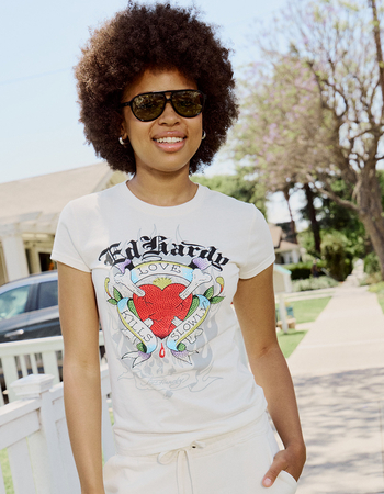 ED HARDY Love Kills Slowly Rhinestone Womens Fitted Tee Primary Image