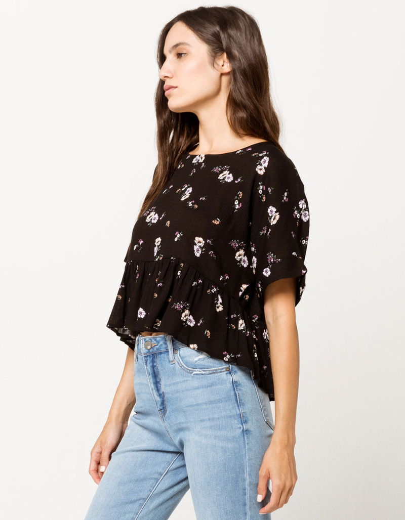 IVY & MAIN Ditsy Roll Cuffs Womens Babydoll Top image number 1