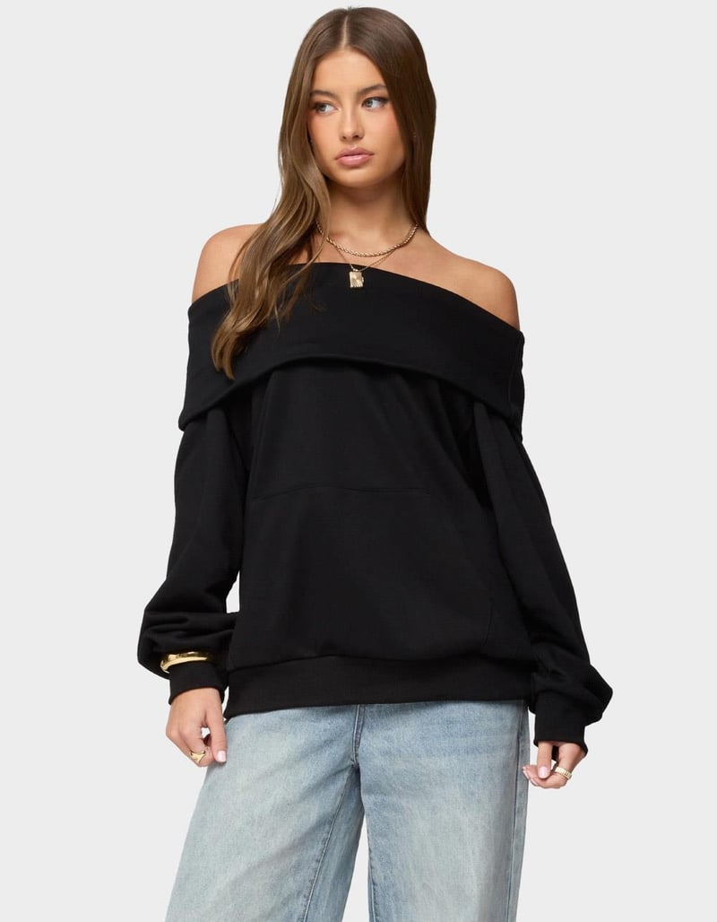 EDIKTED Ashlee Oversized Foldover Sweatshirt image number 0