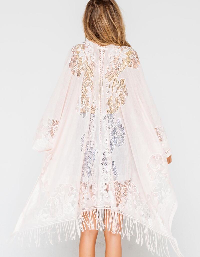 Lace Fringe Pink Kimono image number 2