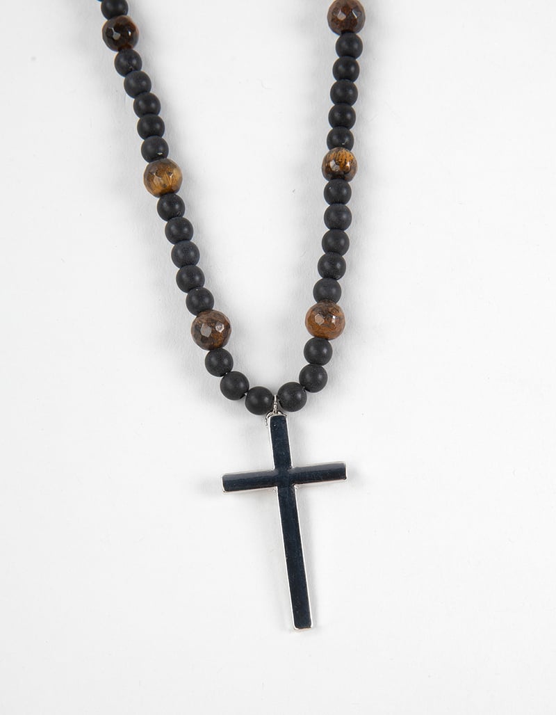 RSQ Mens Matte Beaded Cross Necklace image number 1
