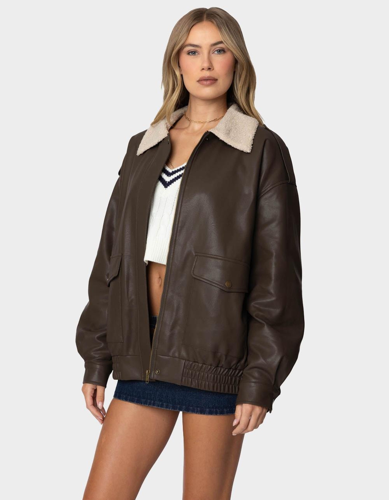 EDIKTED Ann Oversized Faux Leather Jacket image number 2