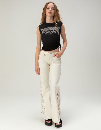 TRUE RELIGION Crochet Mid Rise Flap Womens Flare Jeans Primary Image