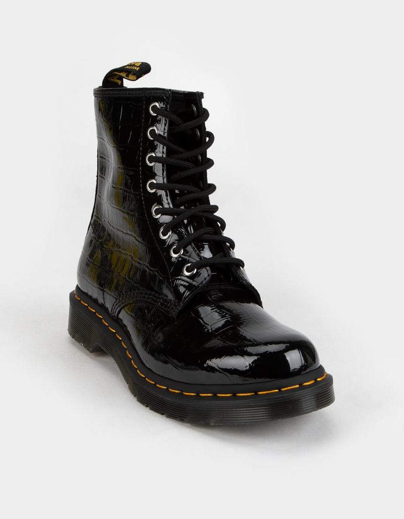 DR. MARTENS 1460 Patent Leather Crocodile Print Womens Boots image number 0