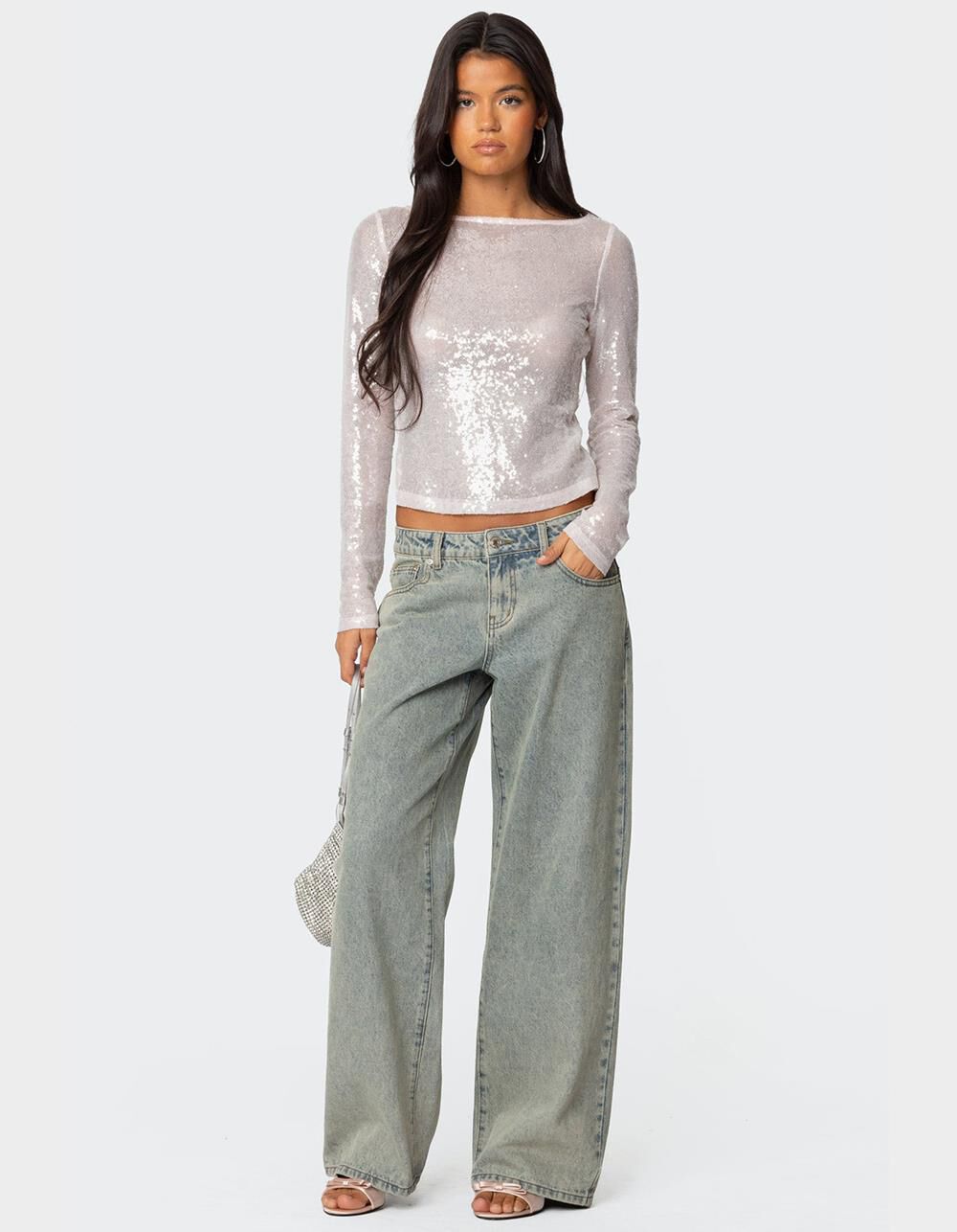 トップス Boat Neck Sheer Cropped Knit Top The Army Green Boat Neck Sheer Knit Top - Green Knit Long