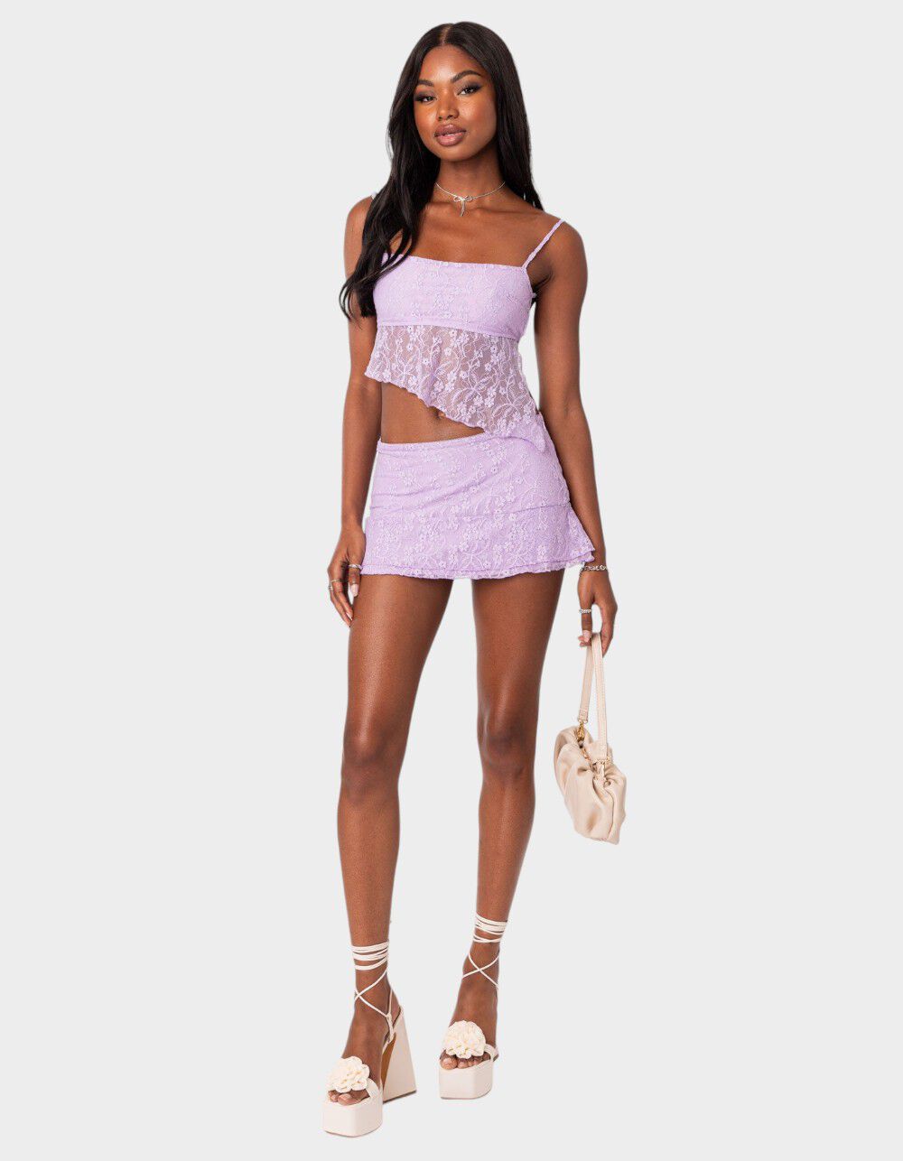 EDIKTED Lyra Open Back Lace Tank Top - LT PURPLE - M | Tillys