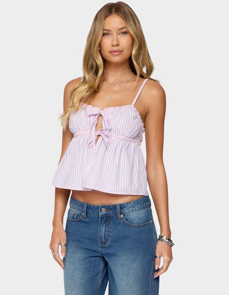 EDIKTED Avenly Striped Tie Front Babydoll Top image number 0