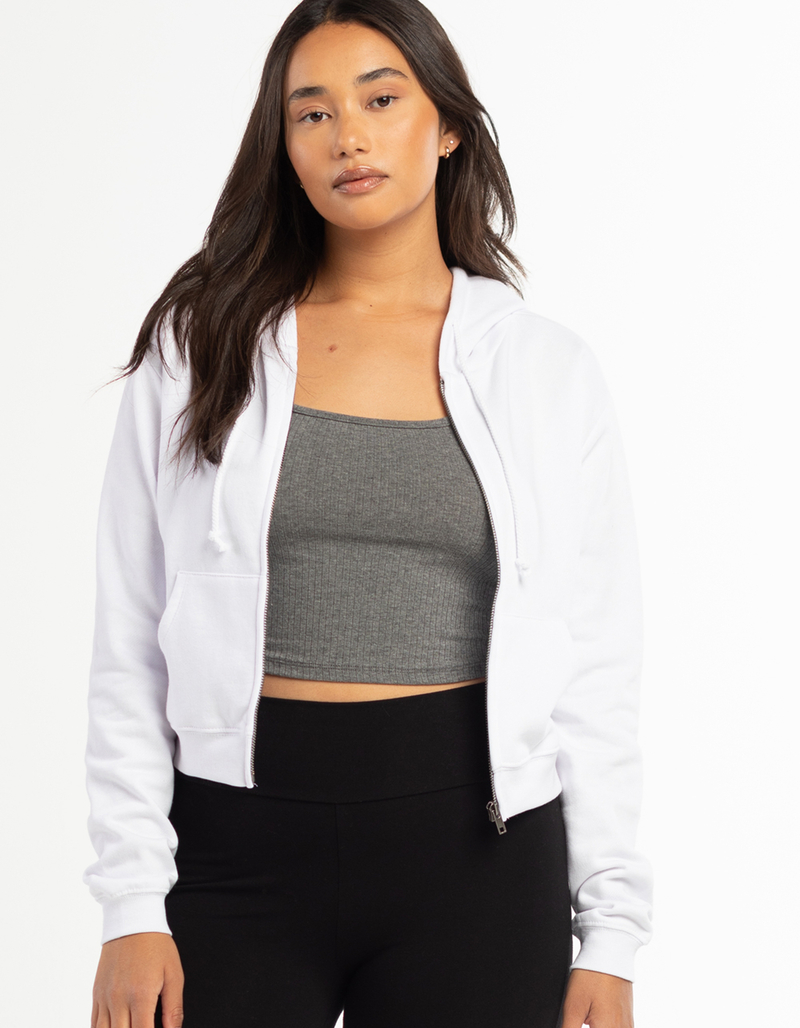 FULL TILT Essential Womens White Crop Zip Hoodie image number 4