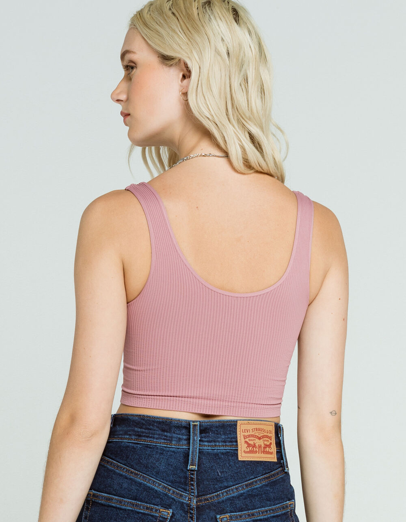 FULL TILT Seamless Henley Womens Lilac Crop Tank image number 2