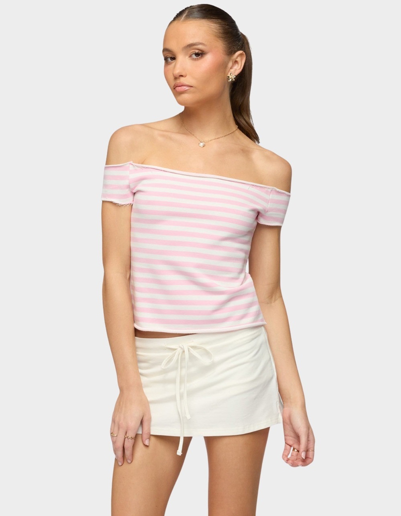 EDIKTED French Terry Striped Off Shoulder Top image number 0