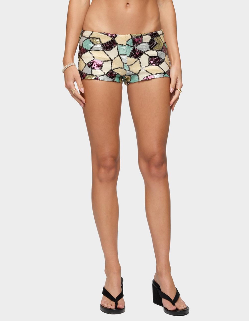 EDIKTED Tatianna Mixed Sequin Micro Shorts image number 0