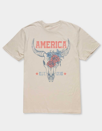 SKULL America Floral Bull Horn Unisex Tee Primary Image