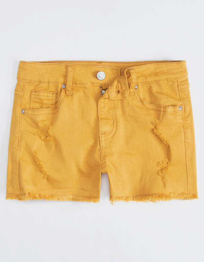 RSQ Venice Mid Rise Mustard Girls Ripped Denim Shorts image number 0