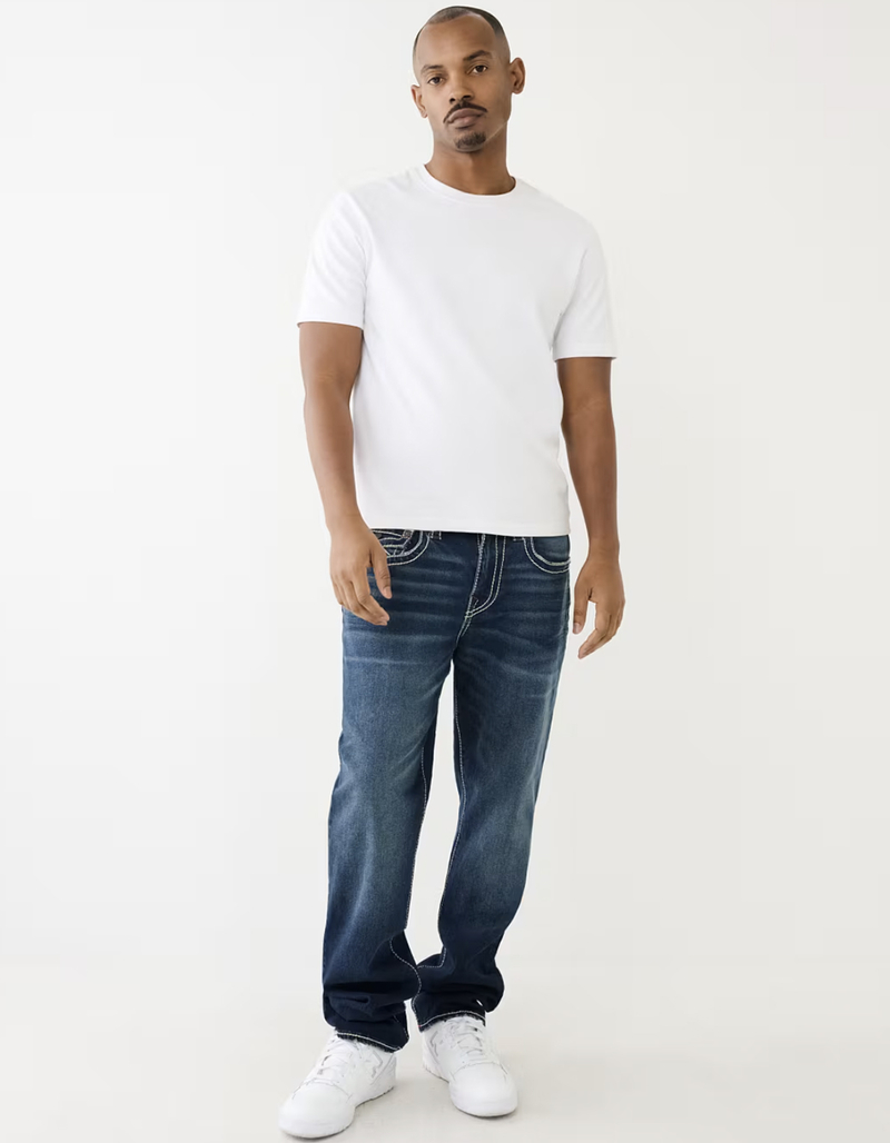 TRUE RELIGION Ricky Big T Flap Mens Relaxed Straight Jeans Dark Wash