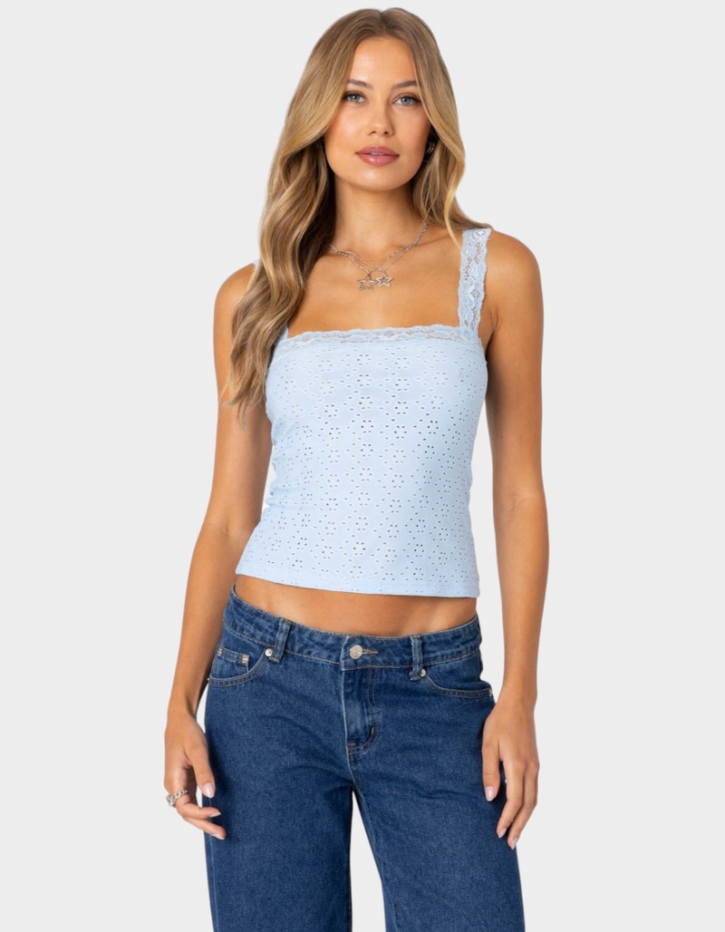 EDIKTED Virginia Lace Trim Eyelet Tank Top image number 0