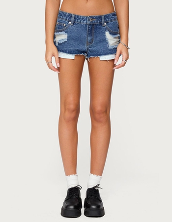 EDIKTED Devin Low Rise Micro Denim Shorts Primary Image