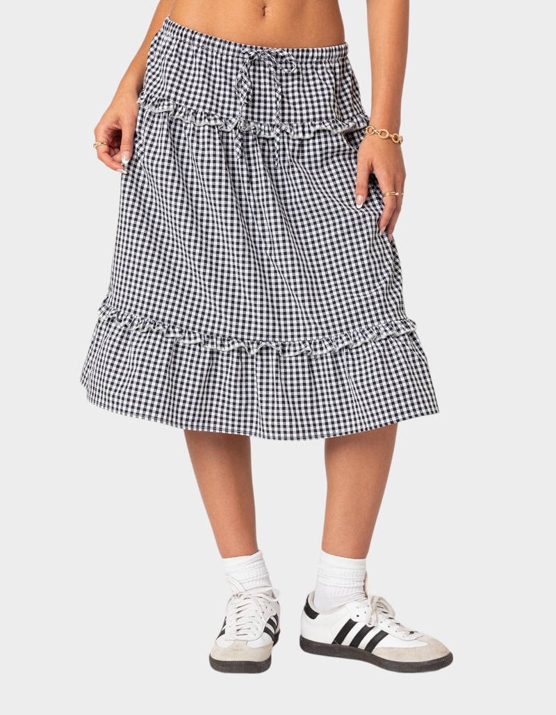 EDIKTED Plaid Tiered Midi Skirt BLACK Tillys — free download