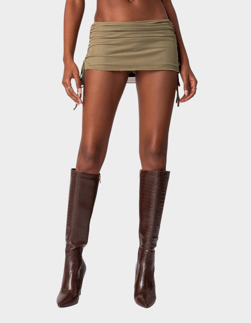 EDIKTED Joy Sheer Mesh Drawstring Mini Skirt image number 0
