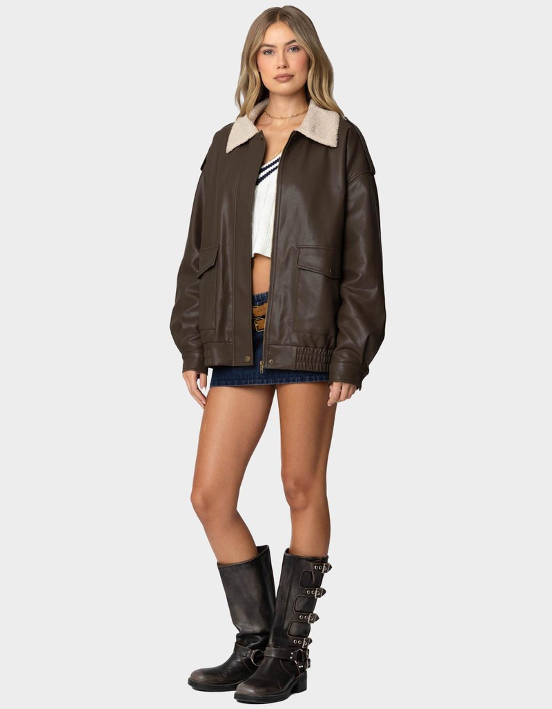 EDIKTED Ann Oversized Faux Leather Jacket image number 3
