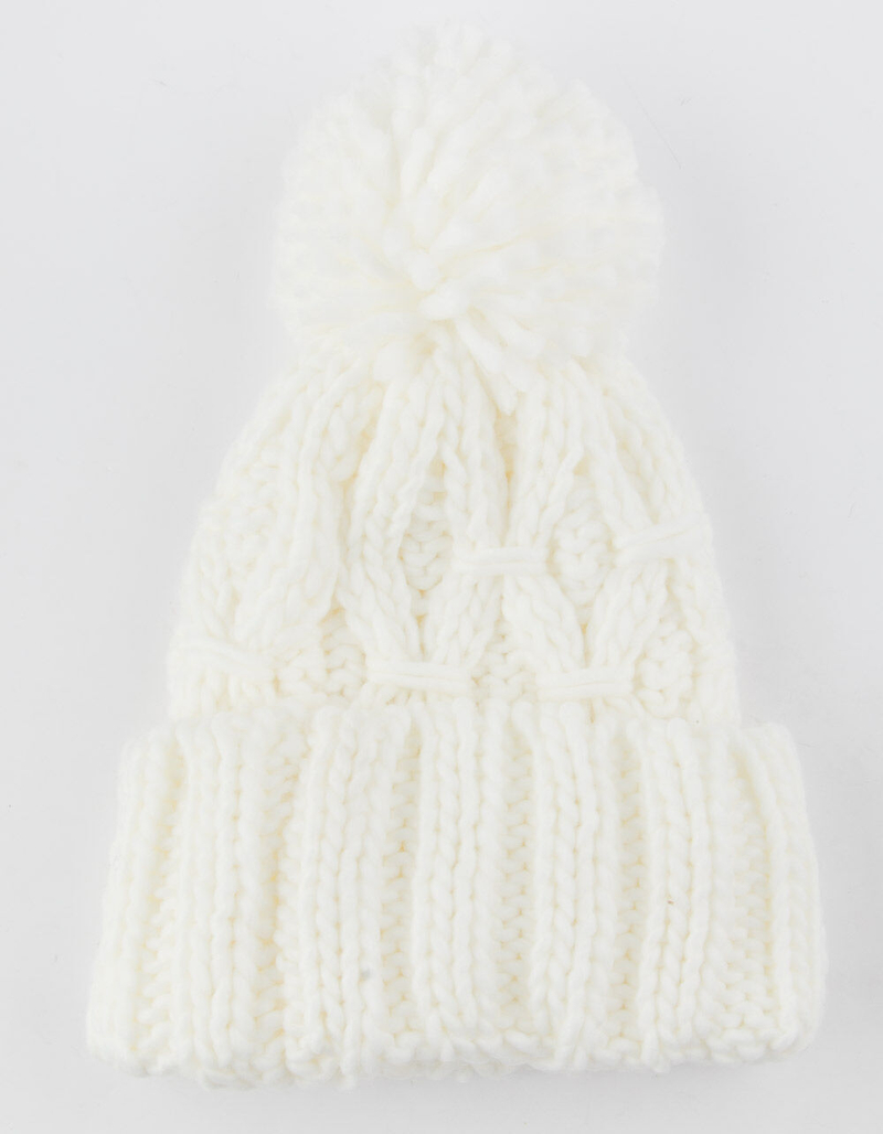 Oversized Knit Ivory Womens Pom Beanie image number 1