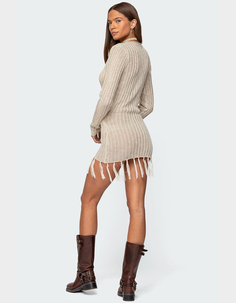 EDIKTED Tassel Knit Wrap Mini Dress image number 4