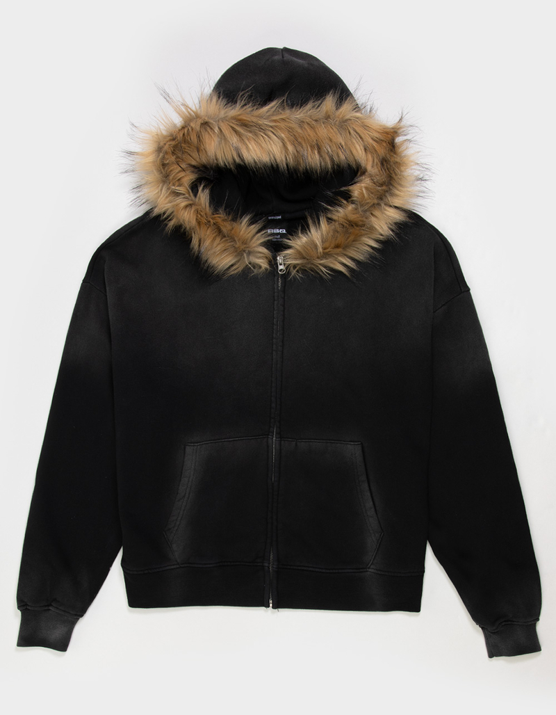 RSQ Mens Faux Fur Trim Oversized Zip-Up Hoodie image number 4