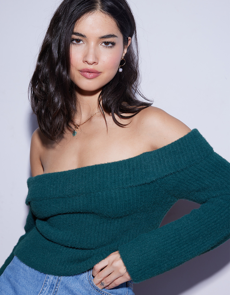 WEST OF MELROSE Off The Shoulder Fuzzy Womens Sweater image number 0