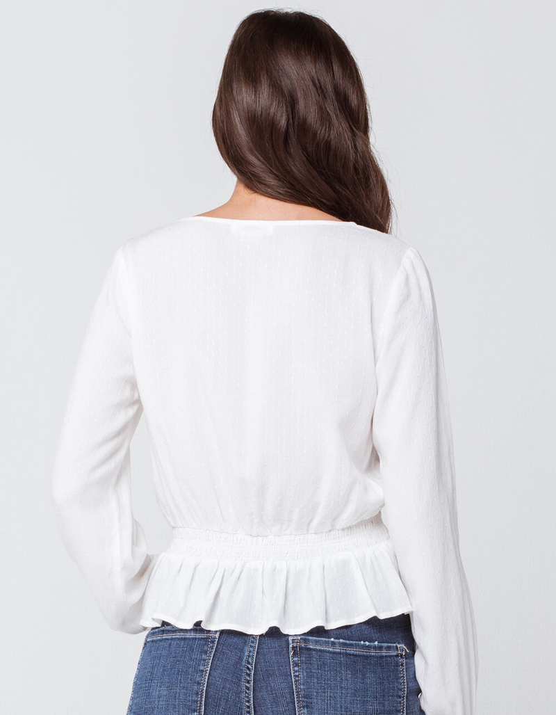 IVY & MAIN Solid Peplum White Womens Peasant Top image number 3