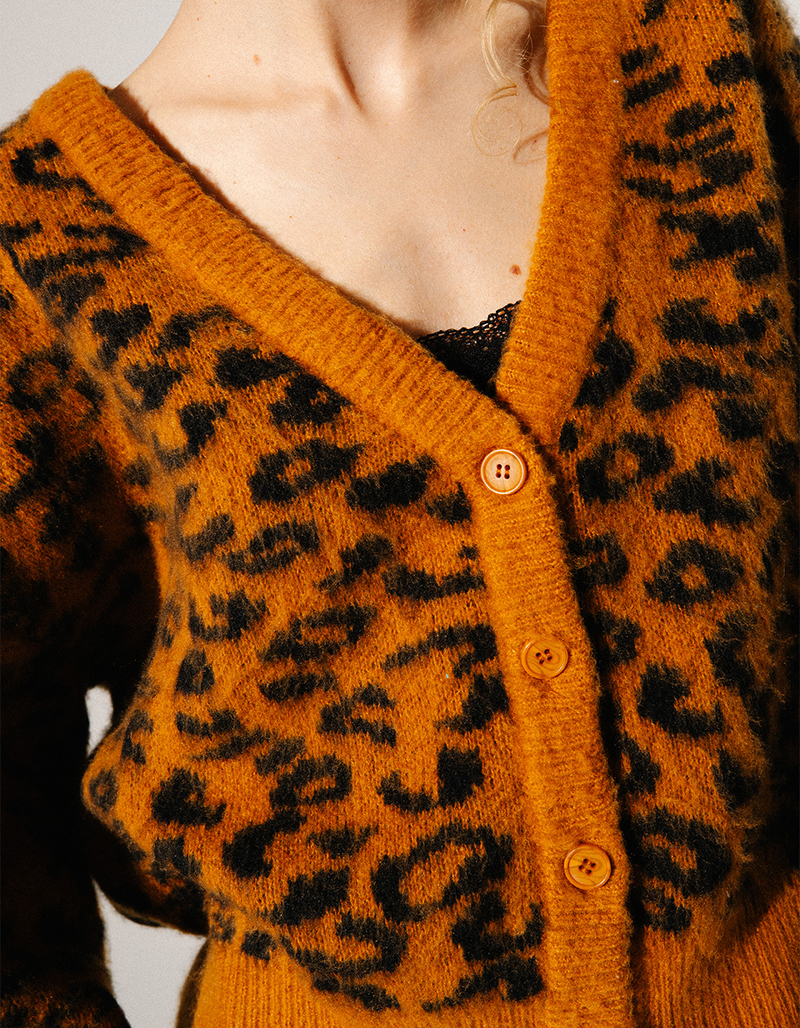 RSQ Womens Fuzzy Leopard Print Cardigan image number 1