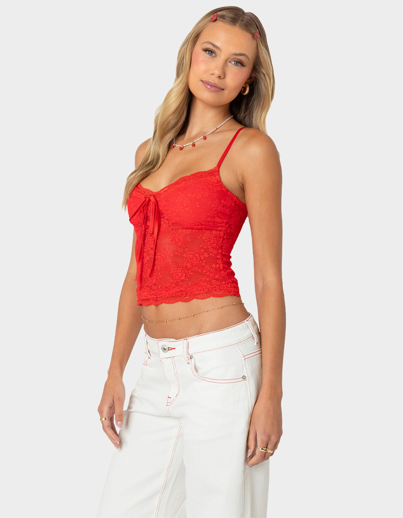 EDIKTED Cami Sheer Lace Tank Top image number 2