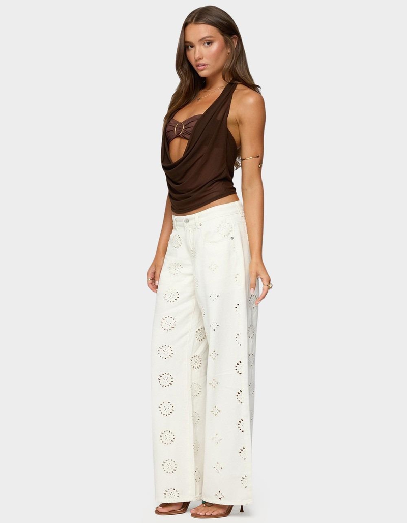 EDIKTED Eyelet Low Rise Wide Leg Jeans image number 3
