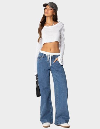 EDIKTED Drawstring Boxer Detail Jeans Alternative Image