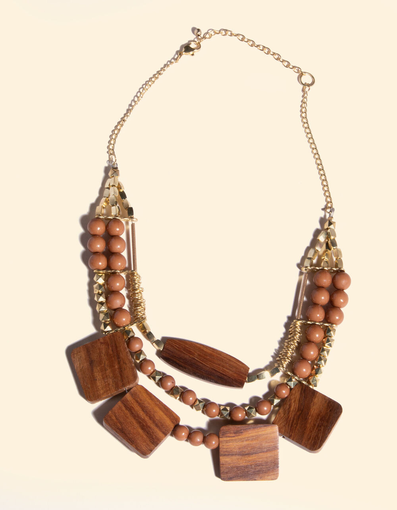WEST OF MELROSE Wood Dark Brown Statement Necklace image number 1