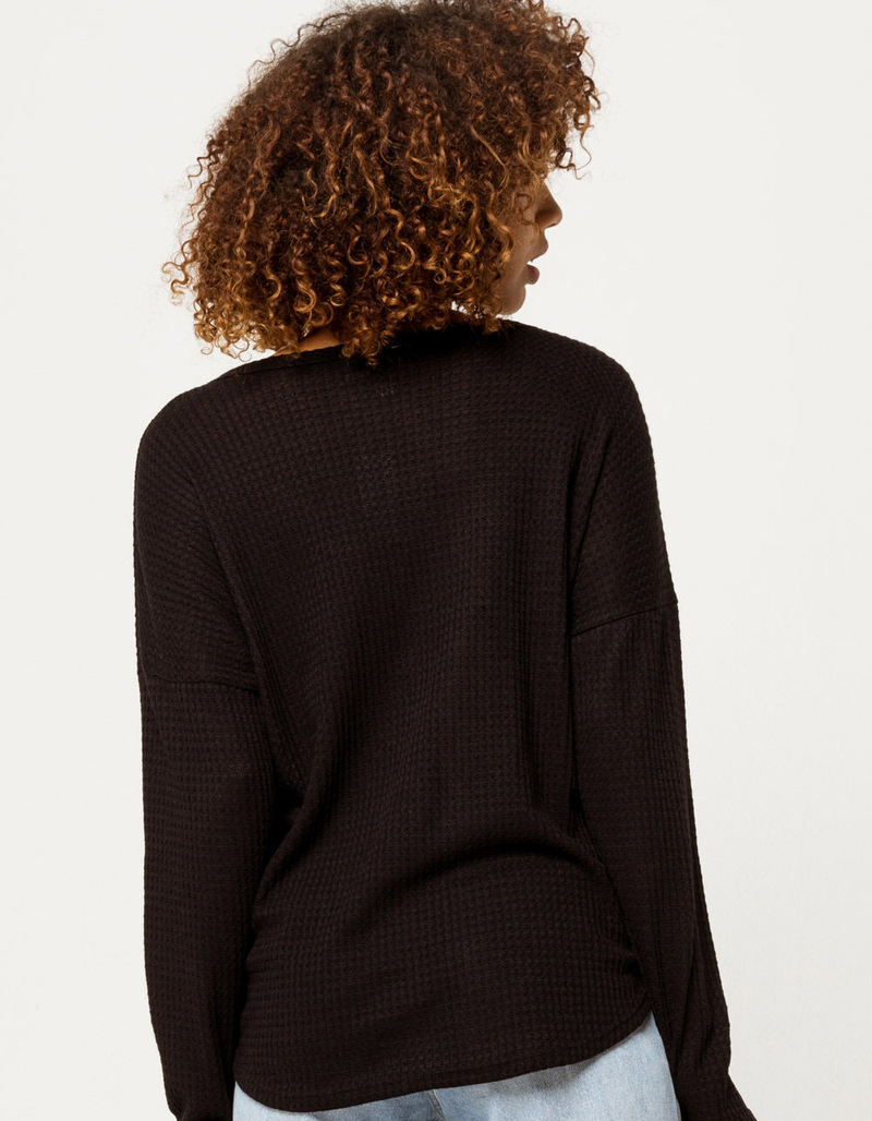 SKY AND SPARROW Button Tie Front Black Womens Thermal Top image number 2