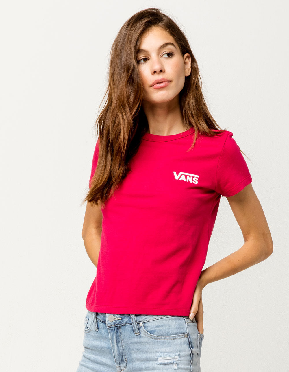 VANS Tri Check Womens Baby Tee - RED 