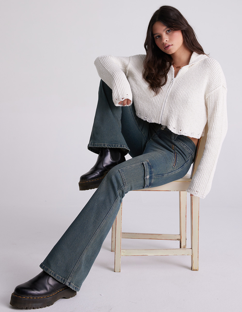 RSQ Womens Low Rise Cargo Tint Flare Pants image number 4