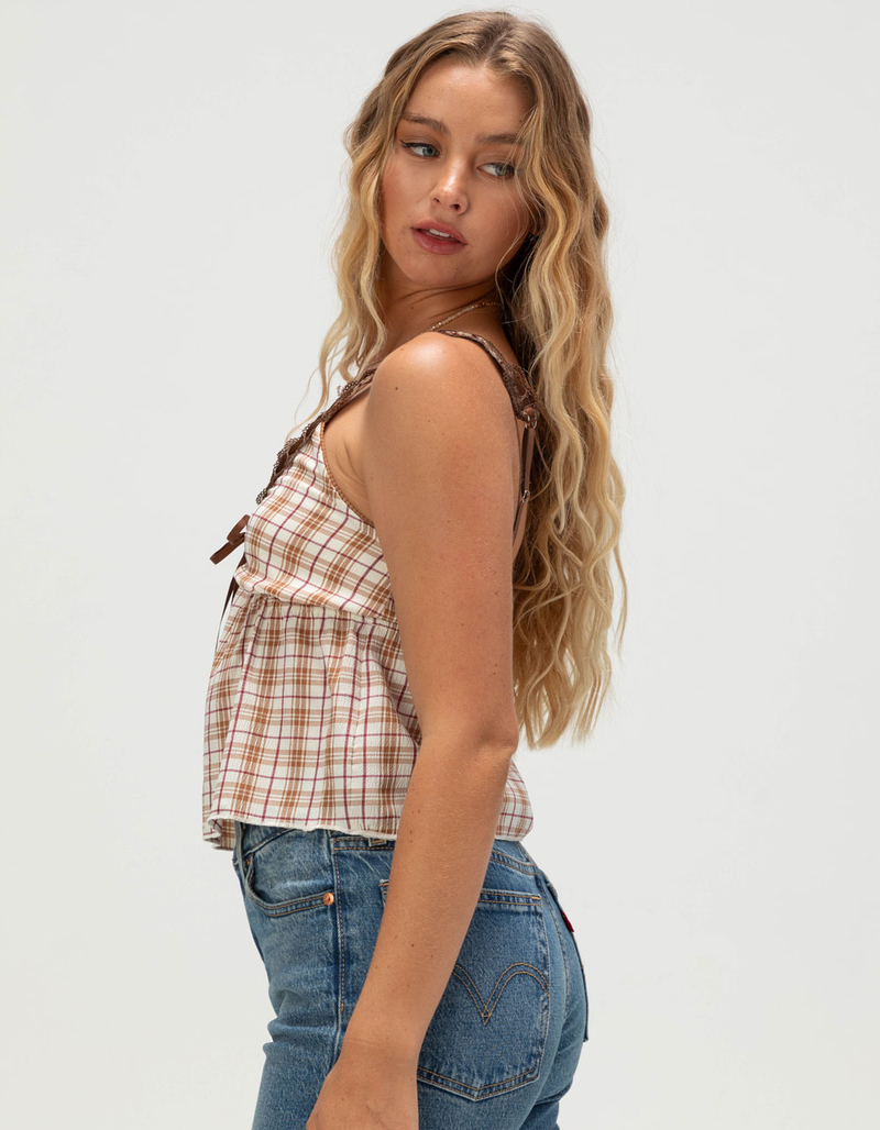 MADDEN GIRL Plaid Womens Babydoll Top image number 2