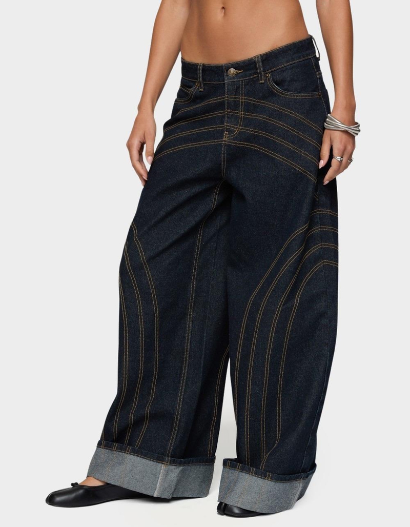EDIKTED Cuffed Low Rise Wide Leg Jeans image number 1