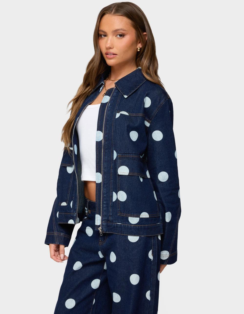EDIKTED Leyah Polka Dot Oversized Denim Jacket image number 1