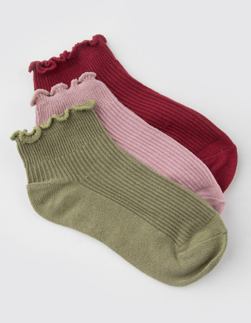 FULL TILT 3 Pack Basic Lettuce Edge Womens Ankle Socks image number 0