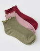 FULL TILT 3 Pack Basic Lettuce Edge Womens Ankle Socks image number 1