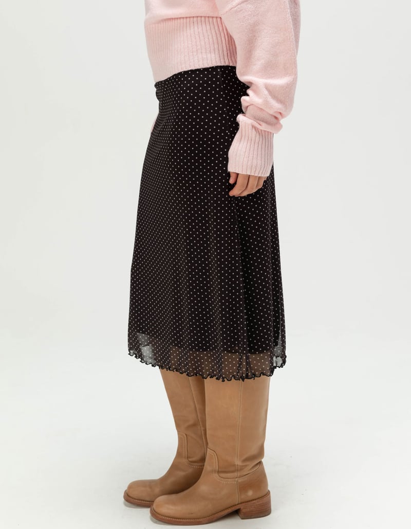 RSQ Womens Low Rise Polka Dot Mesh Midi Skirt image number 2