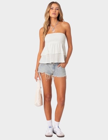 EDIKTED Ruffled Scrunch Linen Look Tube Top Alternative Image