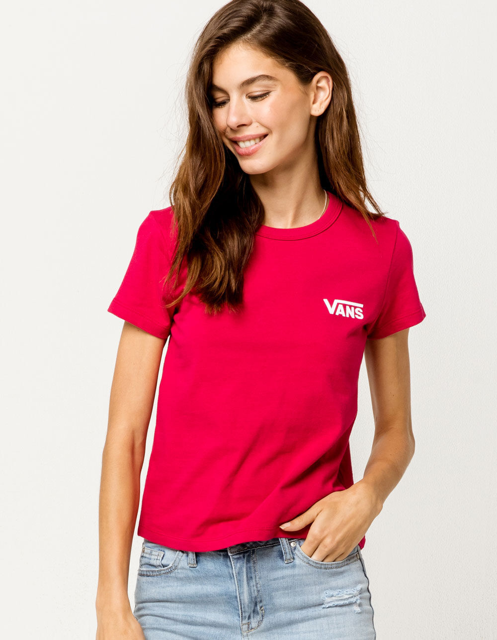 VANS Tri Check Womens Baby Tee - RED 