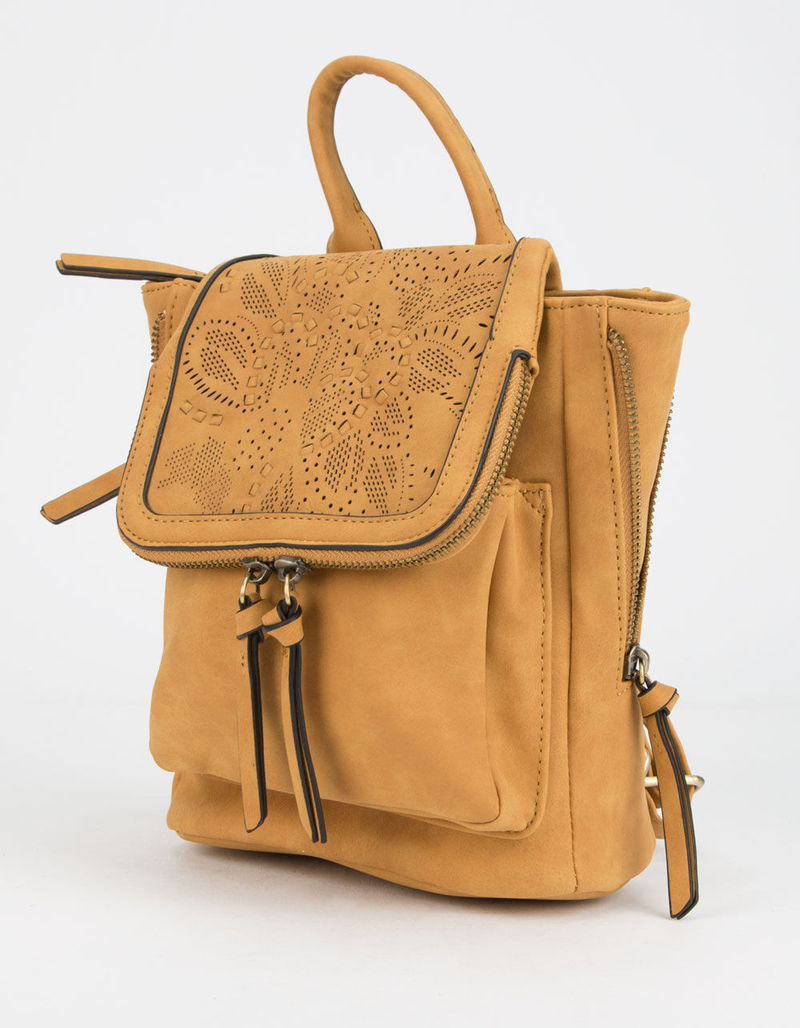 VIOLET RAY Kendall Floral Perforated Mustard Mini Backpack image number 1