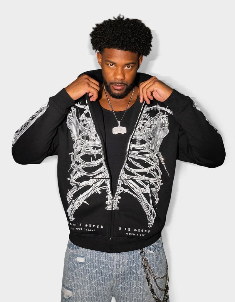 HASTAMUERTE Skull Mens Zip Hoodie image number 2