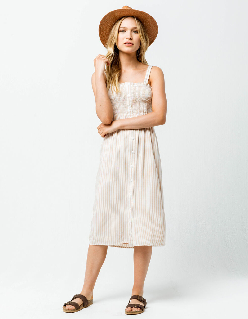 SKY AND SPARROW Smocked Button Front Midi Dress image number 0